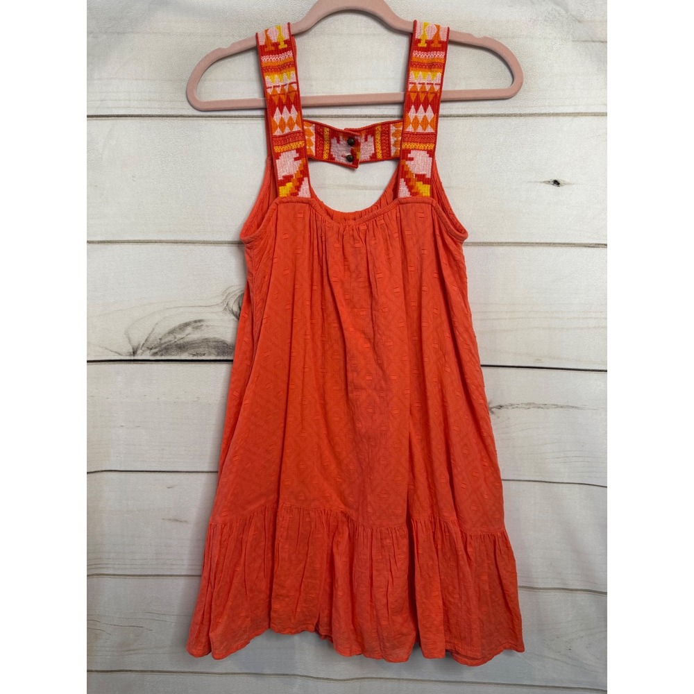 Anthropologie Coral Orange Embroidered Strap Dobby Mini Dress Womens XS Boho - Picture 6 of 6